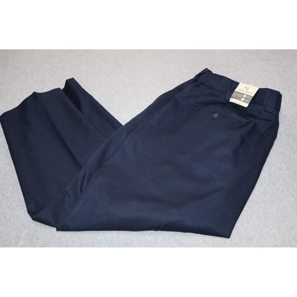 Oak Hill Microfiber Flat Dress Pant Mens 48x28 Blue Wrinkle Resistant DXL NEW
